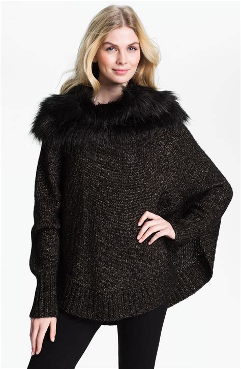 michael kors poncho with faux fur trim|Michael kors faux fur poncho + FREE SHIPPING .